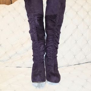Purple Suede Over The Knee Boots